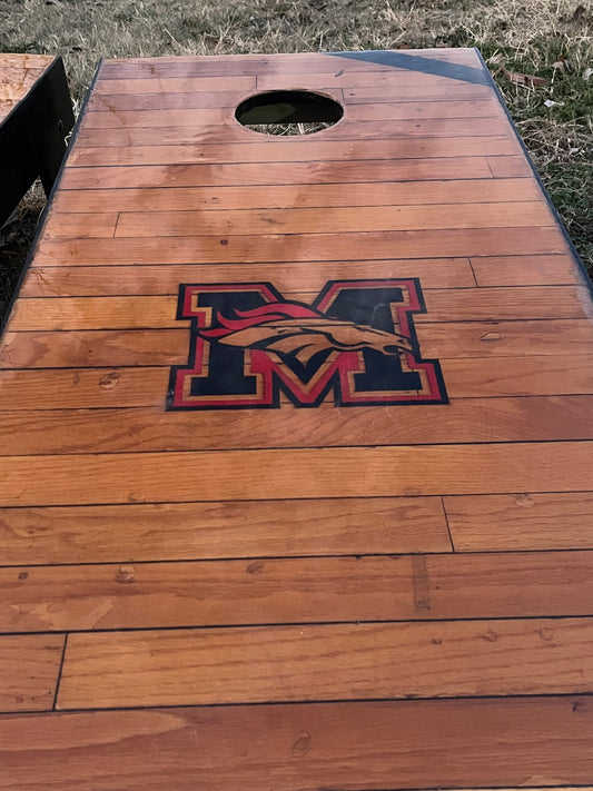 ONLY 4 SETS!  Corn Hole Boards Built from Mustang High School's Original Basketball Court