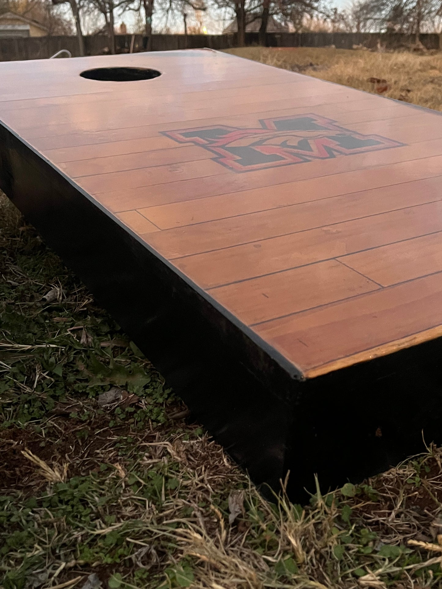 ONLY 4 SETS!  Corn Hole Boards Built from Mustang High School's Original Basketball Court