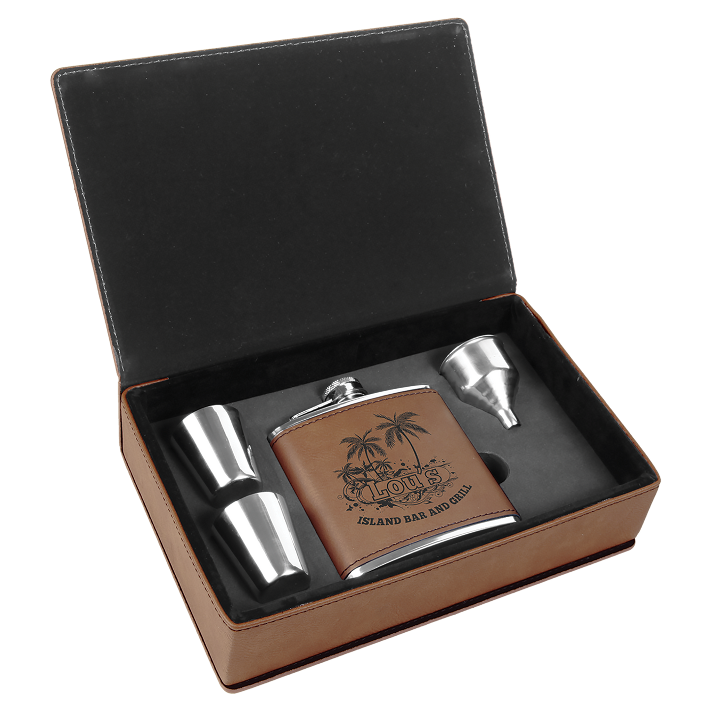 6 oz. Laserable Leatherette Flask Gift Box Sets