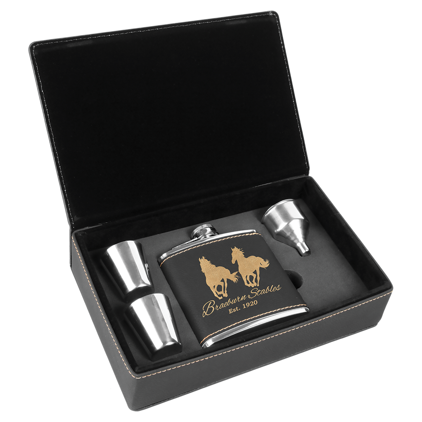 6 oz. Laserable Leatherette Flask Gift Box Sets