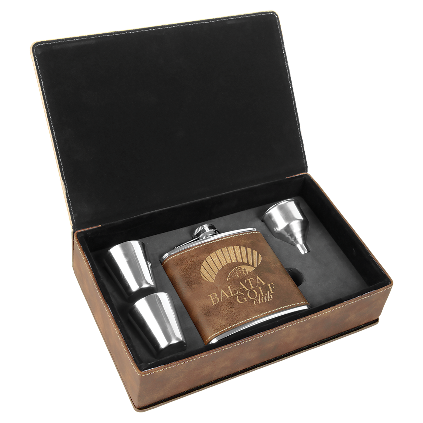 6 oz. Laserable Leatherette Flask Gift Box Sets