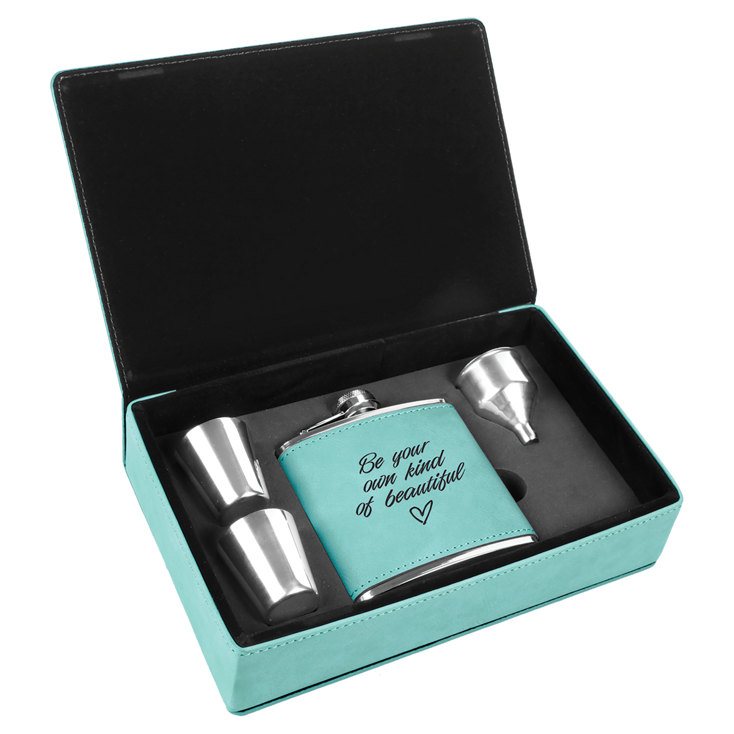 6 oz. Laserable Leatherette Flask Gift Box Sets